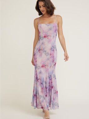Dynamite Watercolor Slip Maxi Dress - Pink & Purple
